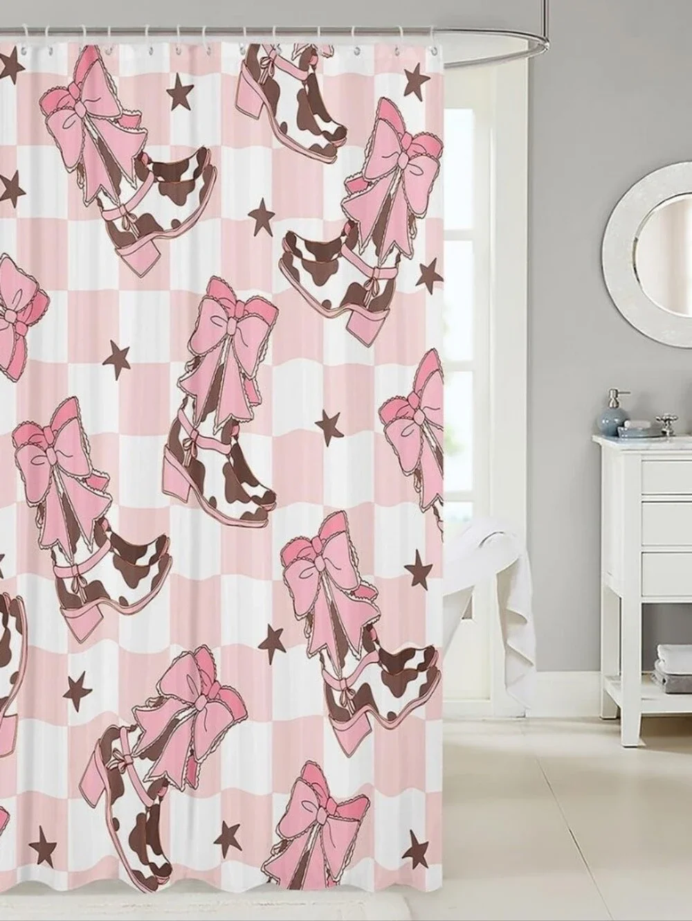 NEW! Pink & Brown Cowboy Boots Shower Curtain 70x70 - Picture 2 of 3